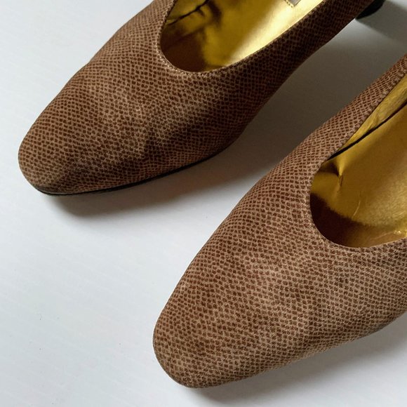 Saks Fifth Avenue Suede Wood Heels - 10 - Picture 3 of 8